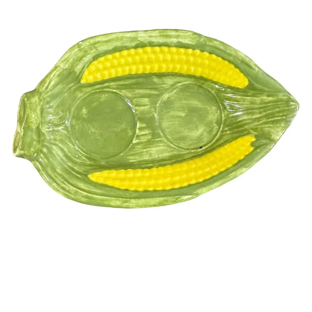 Vintage Yellow‎ Corn on the Cob Salt & Pepper Shaker Set with Plate 1978
